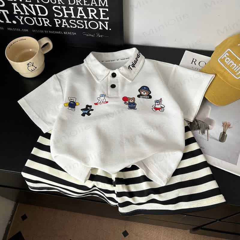 Lässiges Poloshirt und Shorts mit Cartoon-Print für Kind , 2-teiliges Set - Weiß - 13-14J - image 2