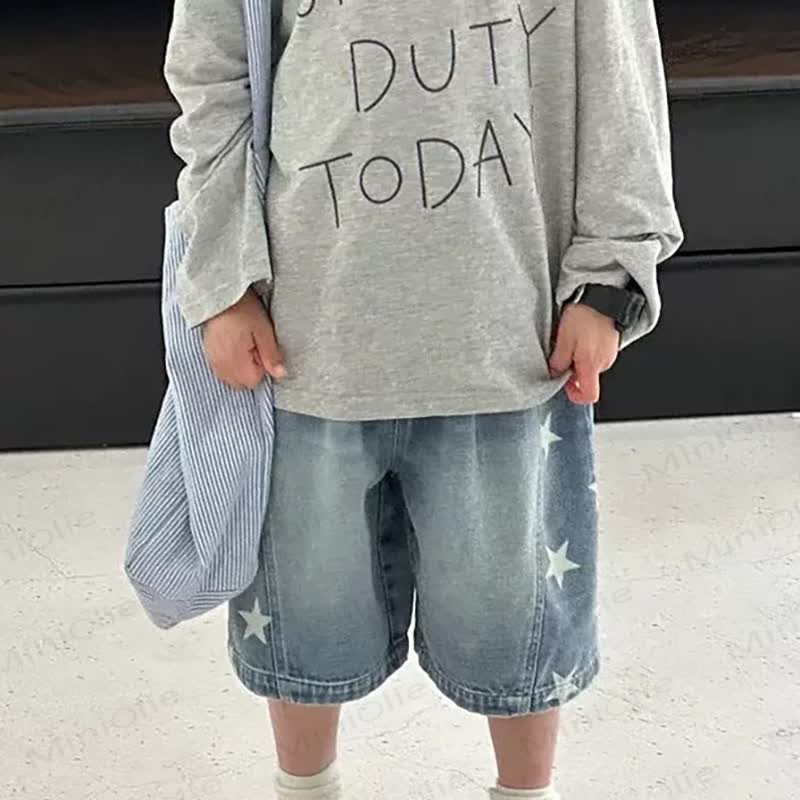 Shorts für Kleinkind-Jungen, mit Sternenaufnäher, gewaschenem Denim , einfarbig Blau - image 2