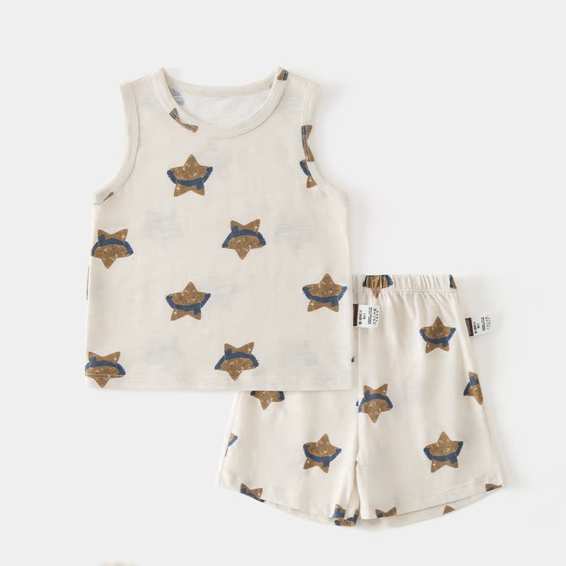 Beige 2-teiliges ärmelloses Set aus Spitze und Shorts für Baby und Kleinkind - Beige Stern - 3-4J - image 2