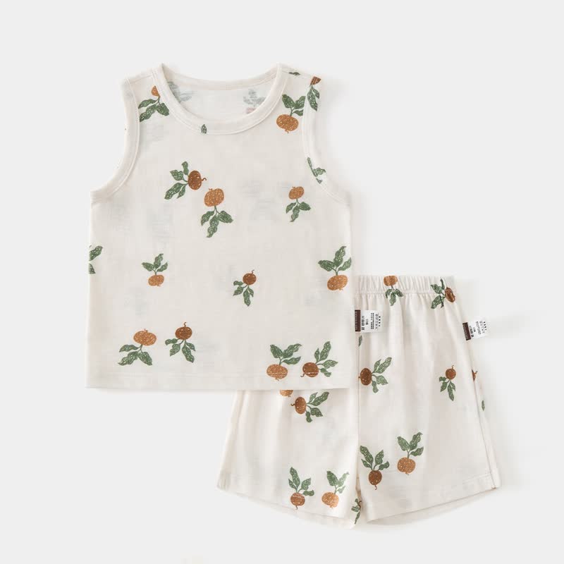 Beige 2-teiliges ärmelloses Set aus Spitze und Shorts für Baby und Kleinkind - Beige Obst - 3-4J - image 1