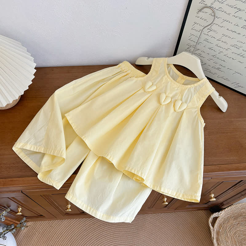 Zweiteiliges Sommer Set für Kleinkind : Spitze und Hose in Einfarbig mit Herz - Gelb - 8-9J - image 2