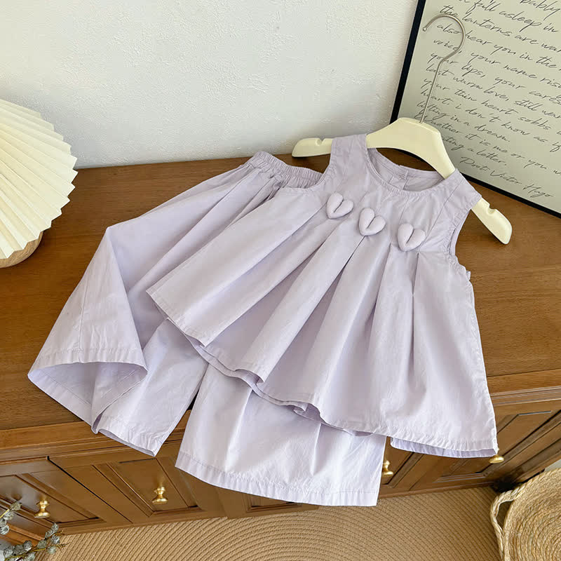 Zweiteiliges Sommer Set für Kleinkind : Spitze und Hose in Einfarbig mit Herz - Lila - 8-9J - image 4