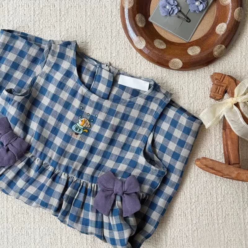 Kleinkind Kleid für Kleinkinder , Blau Plaid mit Schleife , Mädchen - image 2