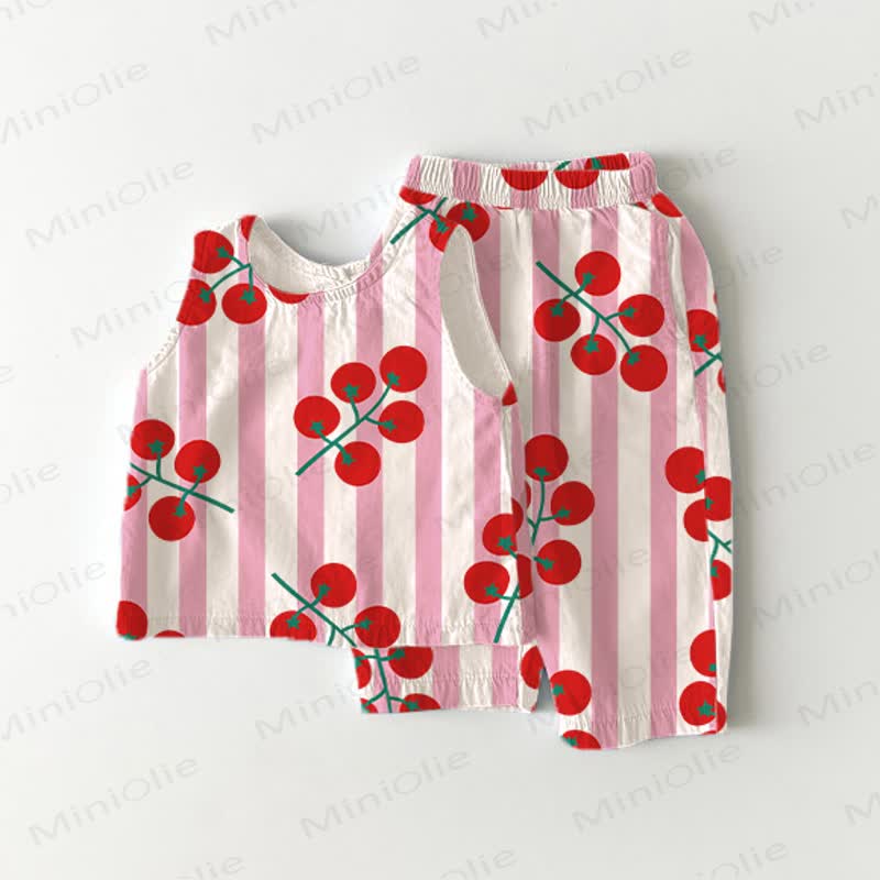 Baby Mädchen Kleinkind Rosa Streifen Tomaten Ärmellos 2-teiliges Set - Rosa - 5-7J - image 1
