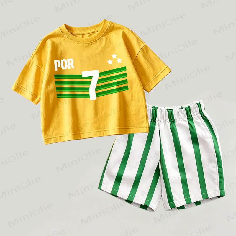 POR 7 Baby Gelb-Grünes Spitze und Streifen Shorts 2-teiliges Set - Gelb & Grün - 2-3J - image 1