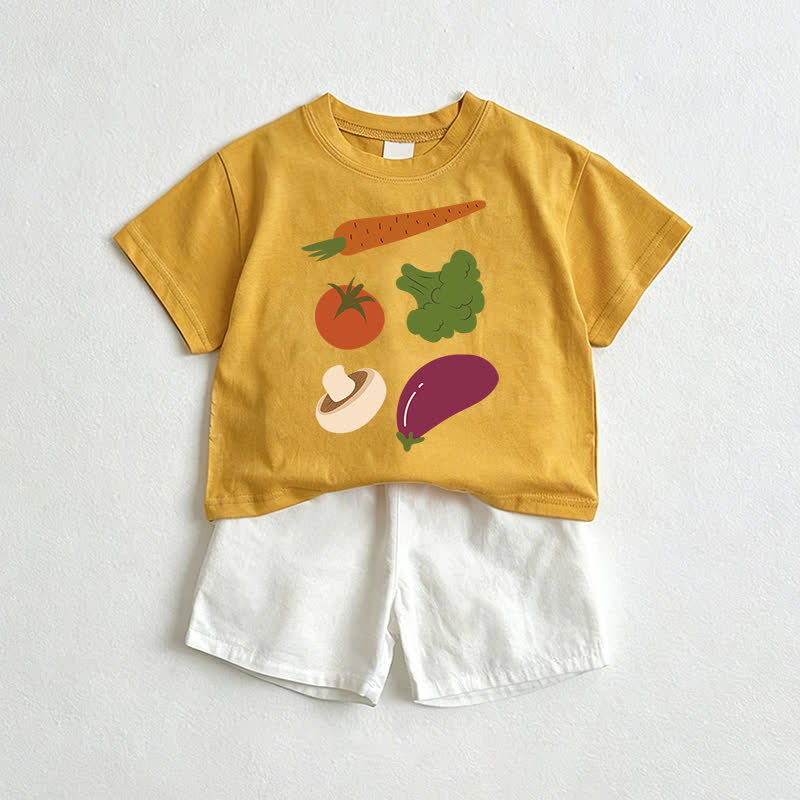 Baby Set mit Gemüseprint: Gelb-weißes T-Stück und Shorts , 2-teiliges - Gelb & Weiß - 3-5J - image 1
