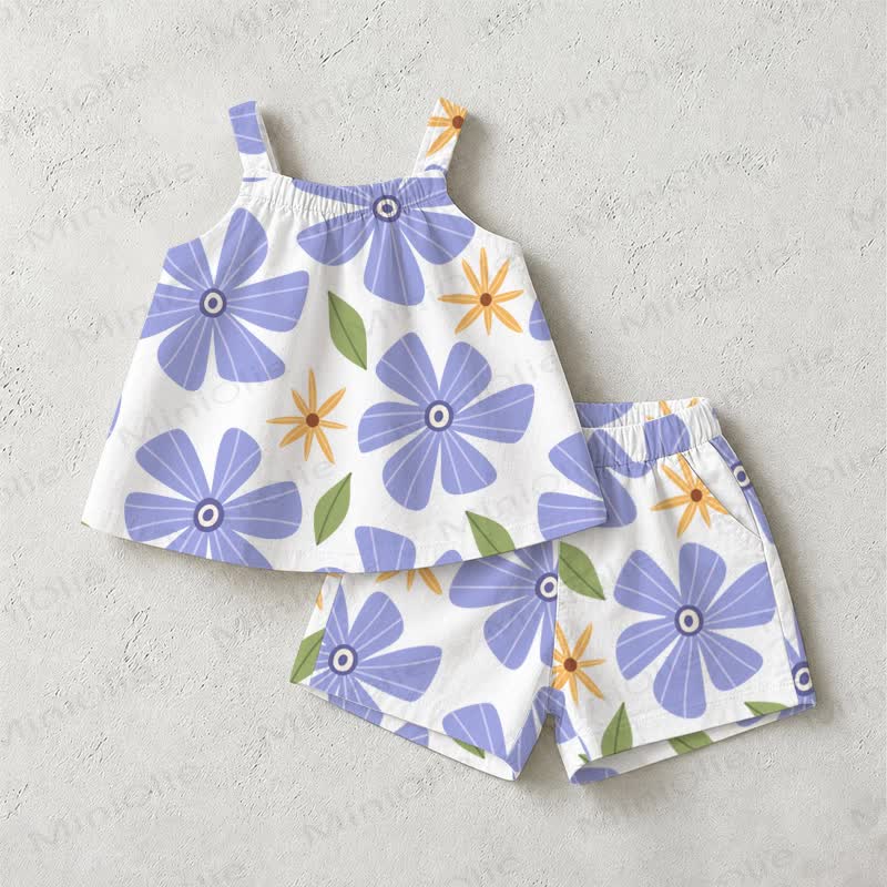 Baby Kleinkind Set mit lila Blume , Kurzarm - Weiß - 3-5J - image 1