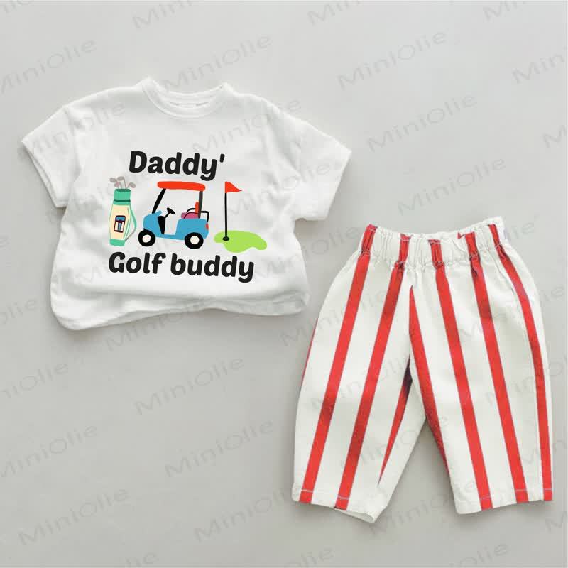 DADDY'S GOLF BUDDY Baby -Golf-Print, rot Streifen 2-teiliges Set - Weiß & Rot - 2-3J - image 1