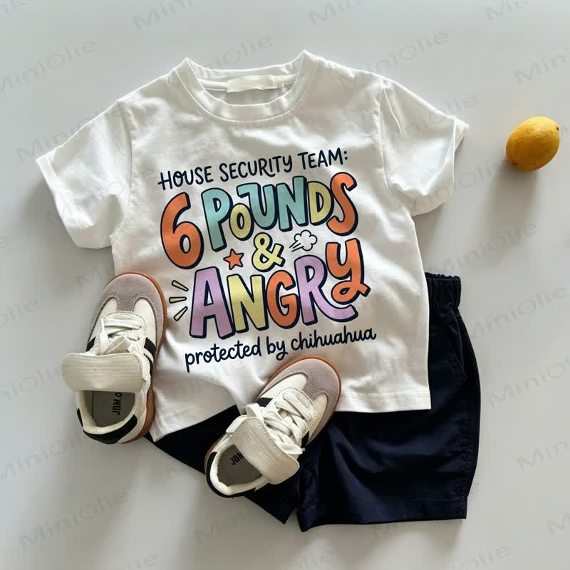 HOUSE SECURITY : 6 Pfund & WÜTEND Baby Kleinkind T-Stück und Shorts 2-teiliges Set - Weiß & Marineblau - 3-5J - image 1