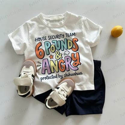 HOUSE SECURITY : 6 Pfund & WÜTEND Baby Kleinkind T-Stück und Shorts 2-teiliges Set - Weiß & Marineblau - 3-5J - image 1