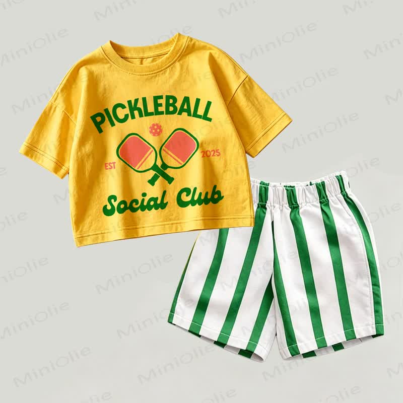 PICKLEBALL SOCIAL CLUB Baby Gelb-Grünes Spitze und Streifen Shorts 2-teiliges Set - Gelb & Grün - 2-3J - image 1