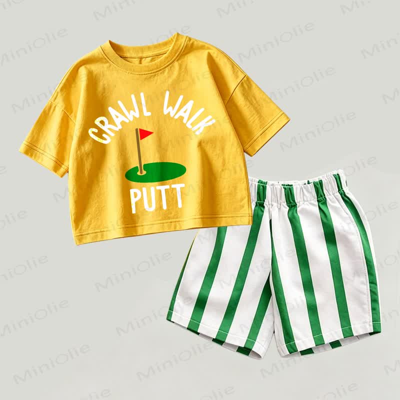 CRAWL WALK PUTT Baby Gelb-Grünes Spitze und Streifen Shorts 2-teiliges Set - Gelb & Grün - 2-3J - image 1