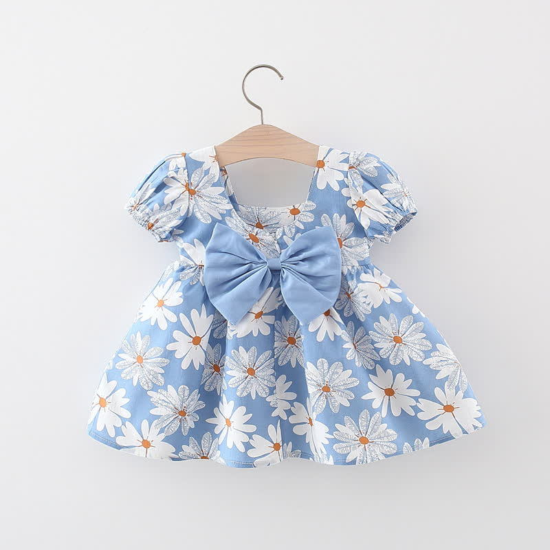 Kleinkind Baby Mädchen - Kleid mit Gänseblümchenmuster , Schleife und Puffärmeln - Blau - 3-4J - image 1