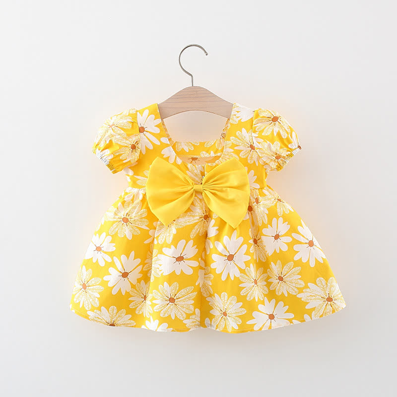 Kleinkind Baby Mädchen - Kleid mit Gänseblümchenmuster , Schleife und Puffärmeln - Gelb - 3-4J - image 3