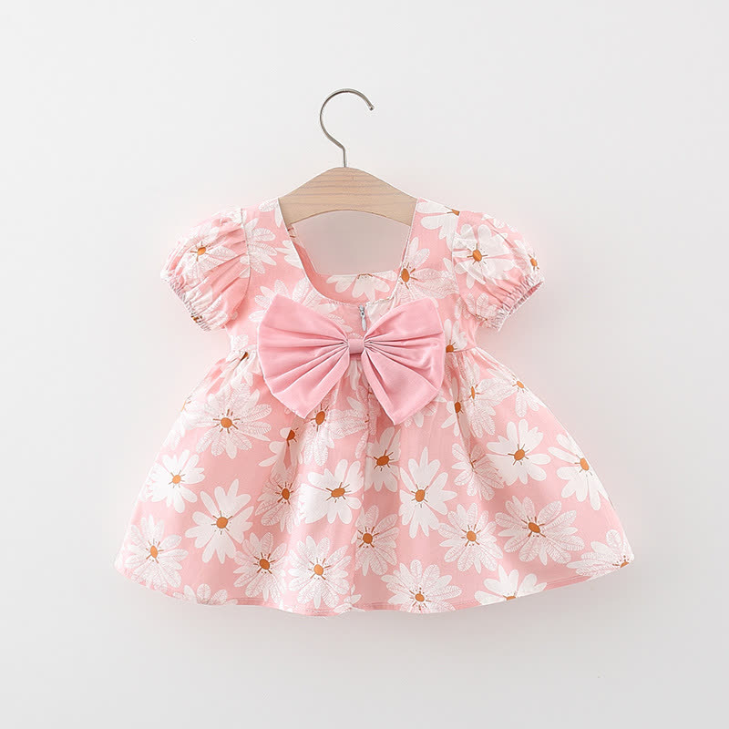 Kleinkind Baby Mädchen - Kleid mit Gänseblümchenmuster , Schleife und Puffärmeln - Rosa - 3-4J - image 2