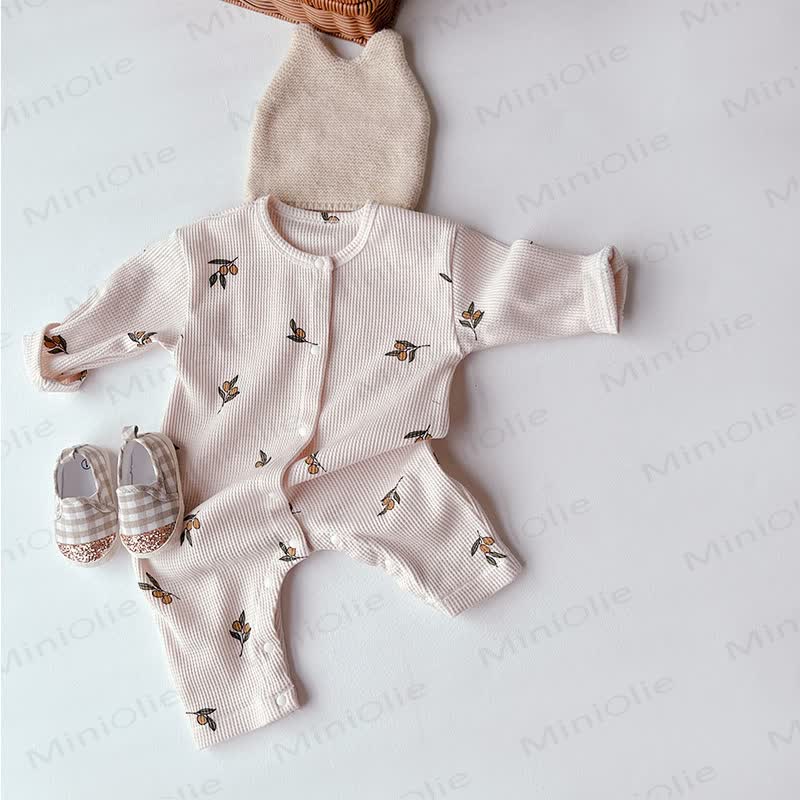 Baby Mädchen Baumwoll-Strampler in Creme mit Blumen und Strampler Stricken - Beige Zitrone - 18-24M - image 2