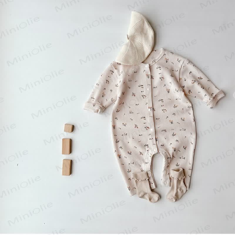 Baby Mädchen Baumwoll-Strampler in Creme mit Blumen und Strampler Stricken - Beige mit Blumen - 18-24M - image 3