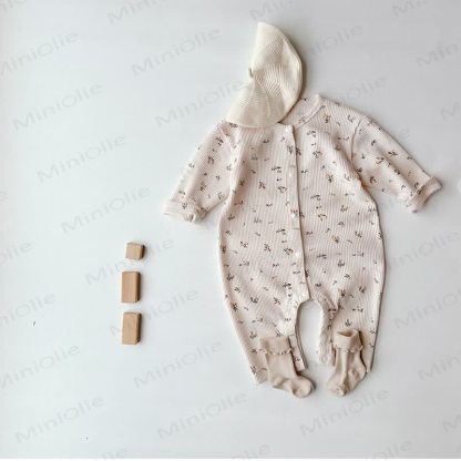 Baby Mädchen Baumwoll-Strampler in Creme mit Blumen und Strampler Stricken - Beige mit Blumen - 18-24M - image 3