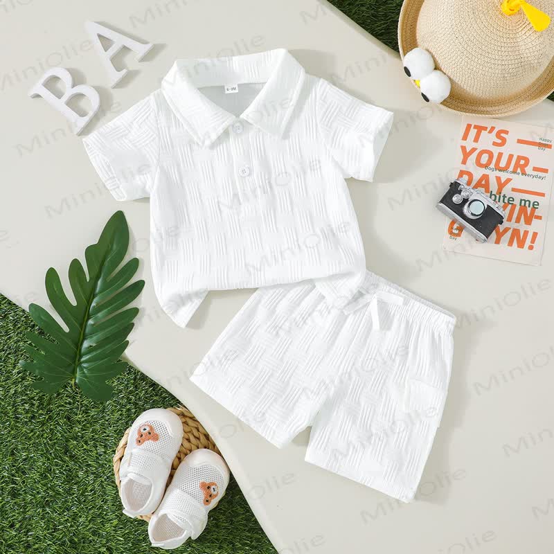 Baby Poloshirt und Shorts , Einfarbig , 2-teiliges Set - Weiß - 2-3J - image 3