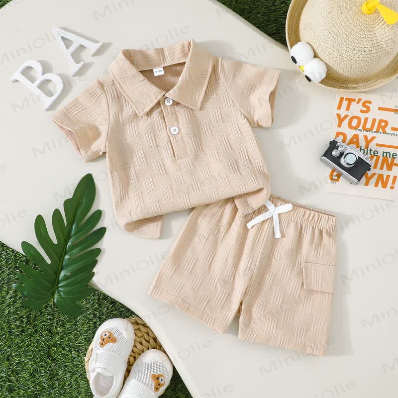 Baby Poloshirt und Shorts , Einfarbig , 2-teiliges Set - Khaki - 2-3J - image 4