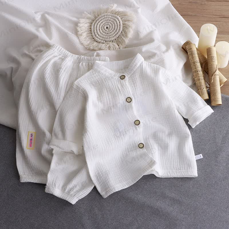 Kleinkind Set aus knitterfreiem Baumwollhemd und Hose , 2-teilig - Weiß - 8-9J - image 1