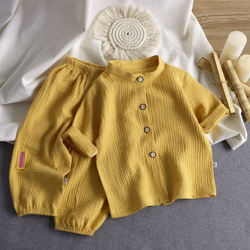 Kleinkind Set aus knitterfreiem Baumwollhemd und Hose , 2-teilig - Gelb - 8-9J - image 6