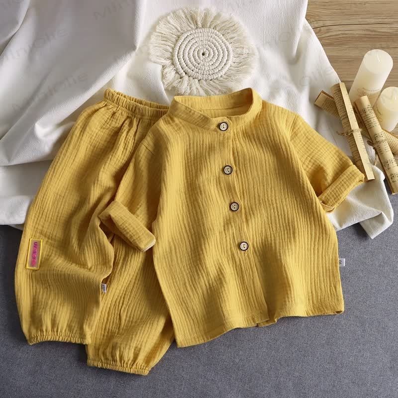 Kleinkind Set aus knitterfreiem Baumwollhemd und Hose , 2-teilig - Gelb - 8-9J - image 6