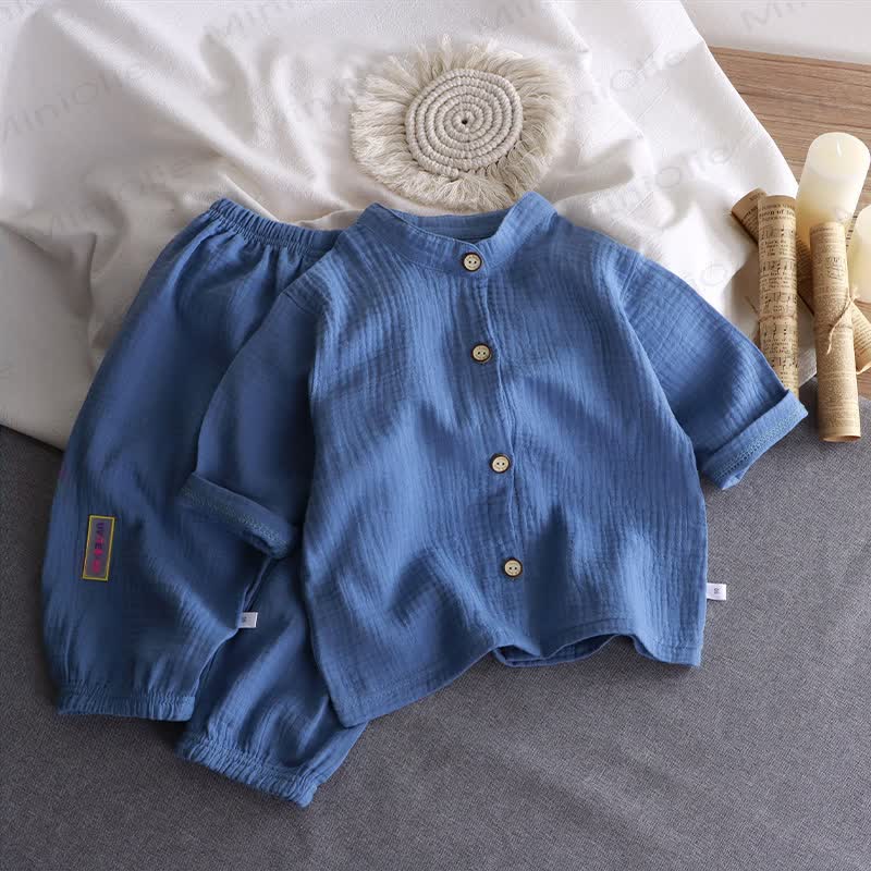 Kleinkind Set aus knitterfreiem Baumwollhemd und Hose , 2-teilig - Blau - 8-9J - image 2