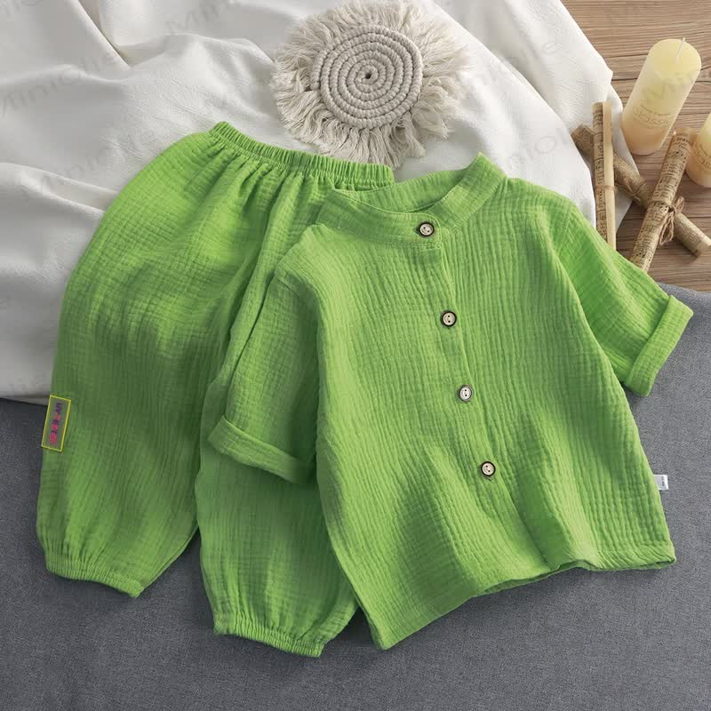 Kleinkind Set aus knitterfreiem Baumwollhemd und Hose , 2-teilig - Grün - 8-9J - image 4