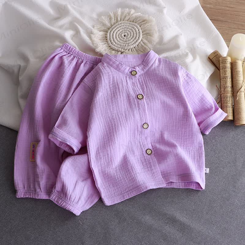 Kleinkind Set aus knitterfreiem Baumwollhemd und Hose , 2-teilig - Lila - 8-9J - image 7