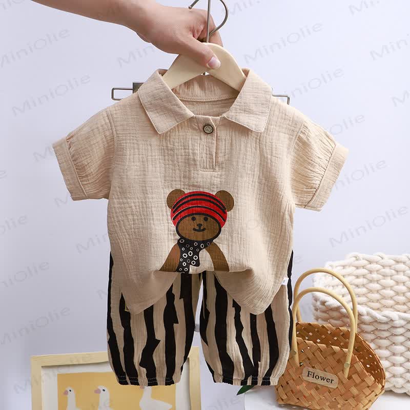Kleinkind Set aus knitterfreiem Baumwollhemd und Hose , 2-teilig - Khaki Bär - 8-9J - image 8