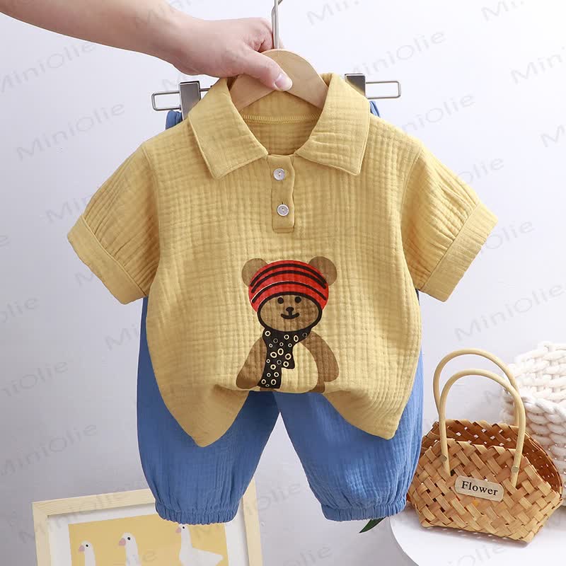 Kleinkind Set aus knitterfreiem Baumwollhemd und Hose , 2-teilig - Gelb Bär - 8-9J - image 10