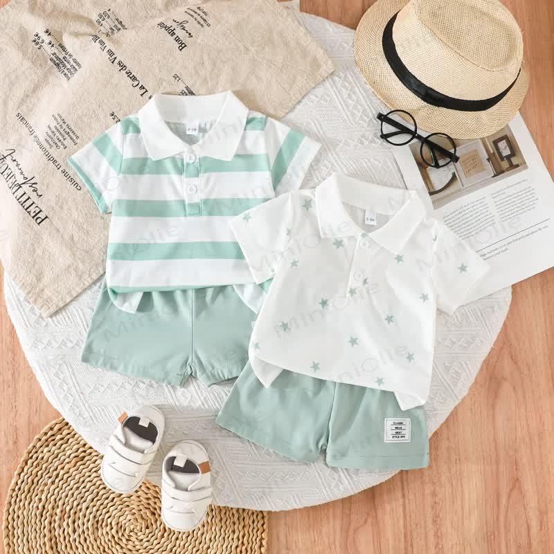 Baby Poloshirt und Shorts , 2-teiliges Set mit Streifen - Hellgrün - 2-3J - image 4