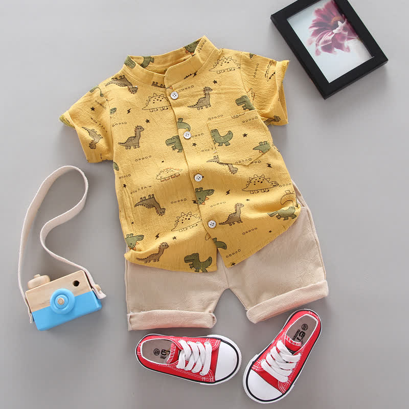 Baby Set mit Dino -Cartoon-Print: T-Stück und Shorts , 2-teilig - Gelb - 3-4J - image 2
