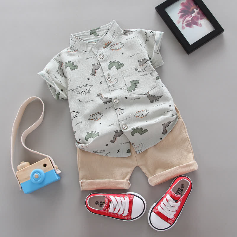 Baby Set mit Dino -Cartoon-Print: T-Stück und Shorts , 2-teilig - Grau - 3-4J - image 3
