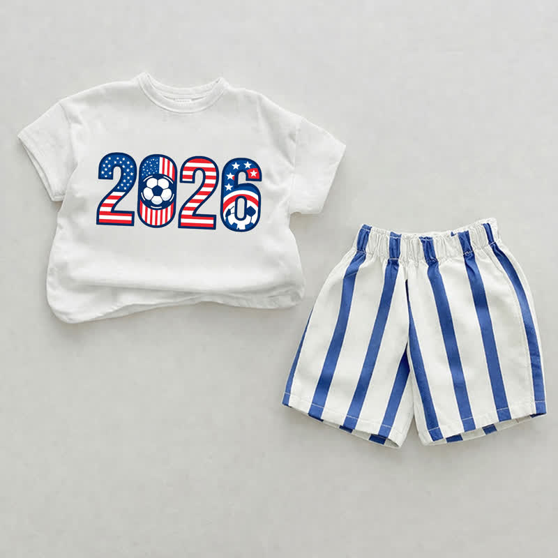 Baby Weiß & Blau USA Fußball Print Vertikal Streifen 2-teilige Shorts Set - Weiß & Blau - 2-3J - image 1