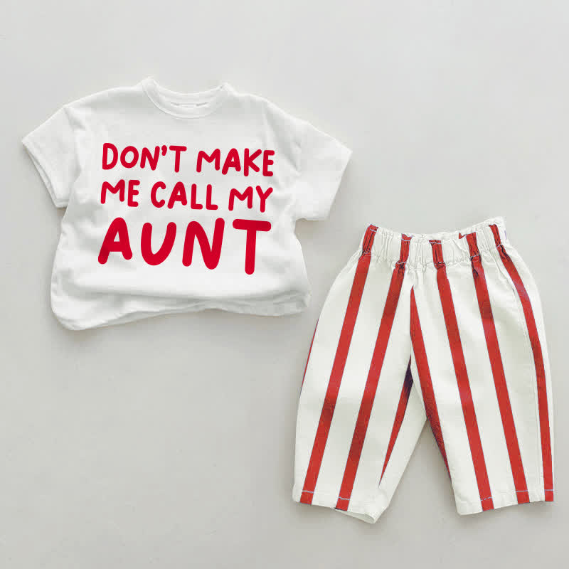 DON'T MAKE ME CALL MY AUNT! Baby Kleinkind Rot Vertikal Streifen 2-teiliges Set - Weiß & Rot - 4-5J - image 1