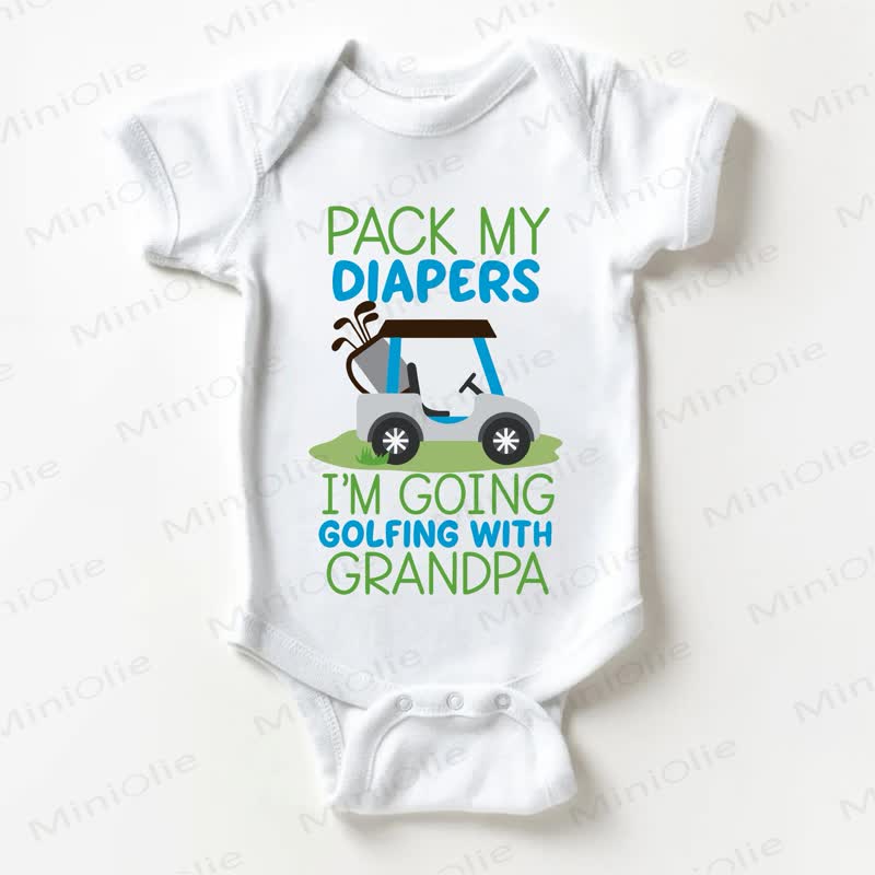 Pack MY Windeln ein, I'M gehe mit Opa Golf spielen! Weißer Baby - Bodysuit mit Golfmuster - Weiß - 18-24M - image 1