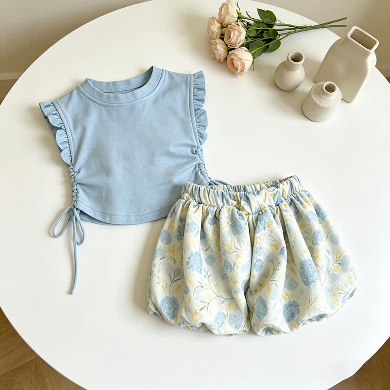 2-teiliges Set für Kleinkind : Blumen Spitze und Shorts - Blau - 7-10J - image 3