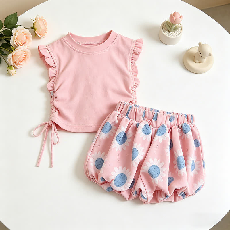 2-teiliges Set für Kleinkind : Blumen Spitze und Shorts - Rosa - 7-10J - image 5