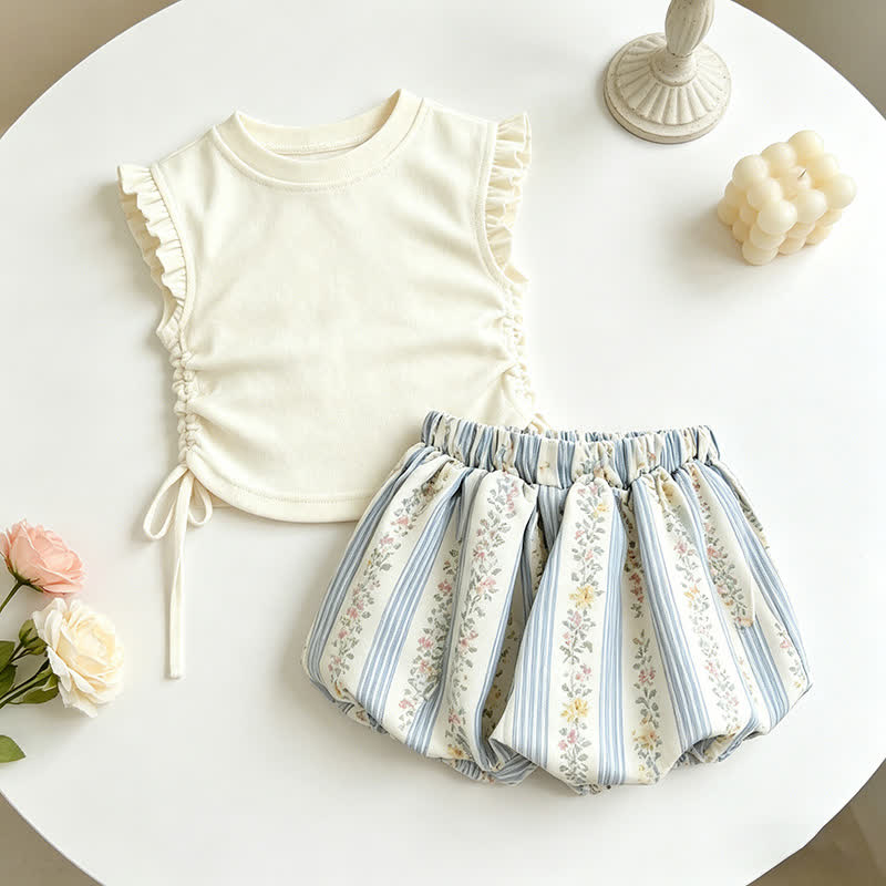 2-teiliges Set für Kleinkind : Blumen Spitze und Shorts - Beige - 7-10J - image 6