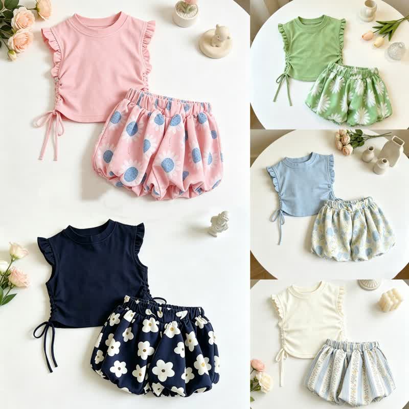 2-teiliges Set für Kleinkind : Blumen Spitze und Shorts - image 1