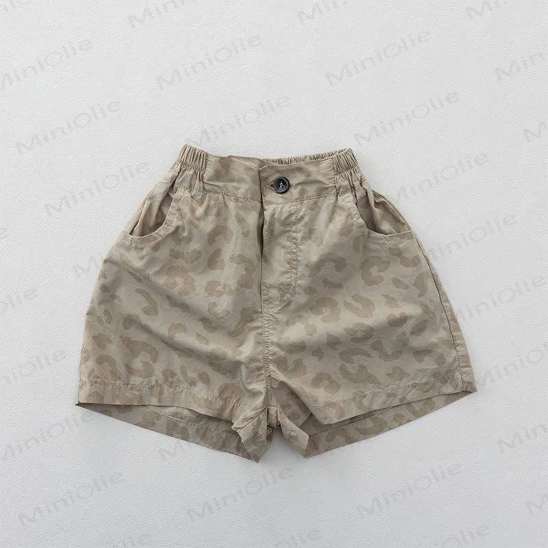 Einfarbig Shorts in Unifarben mit Leopardenmuster und elastischem Bund - Khaki - 6-7J - image 2
