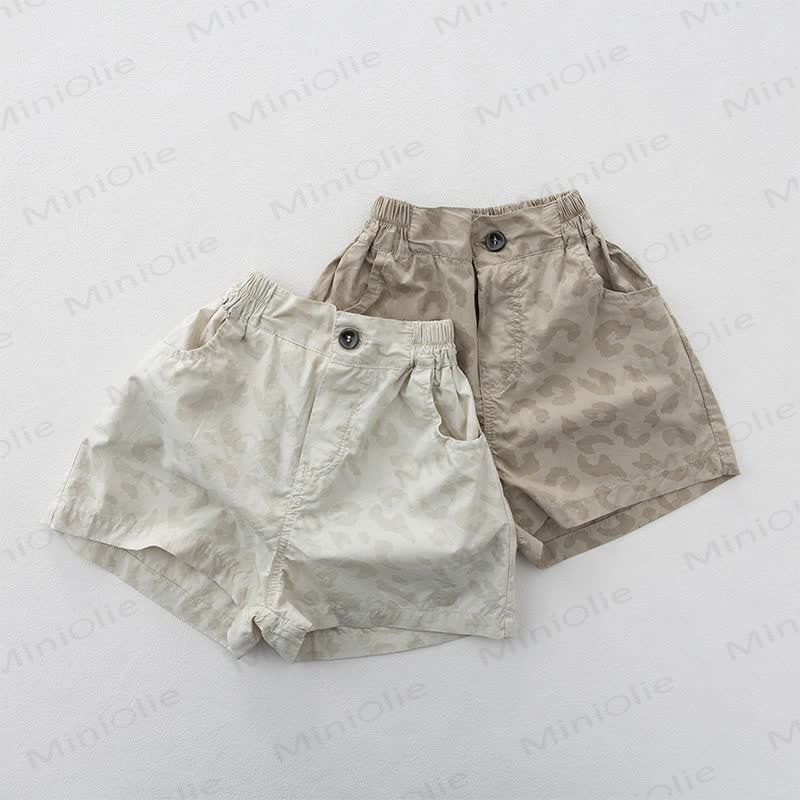 Einfarbig Shorts in Unifarben mit Leopardenmuster und elastischem Bund - image 1
