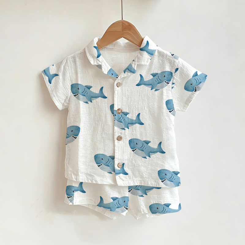 2-teiliges Set aus Baby und Kleinkind -Shirt mit Hai -Print, bestehend aus Shirt und Shorts - Weiß - 3-5J - image 1
