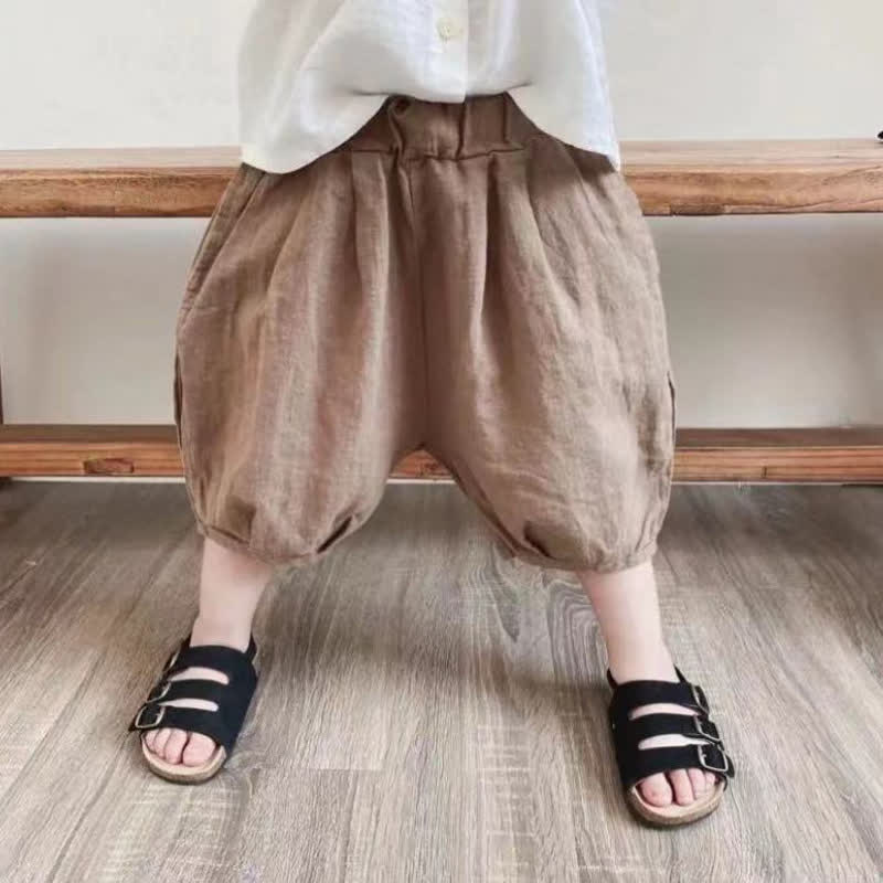 Kleinkind Baumwoll- Leinen -Hose mit geradem Bein und kurzem Hose - Kaffee - 6-7J - image 2