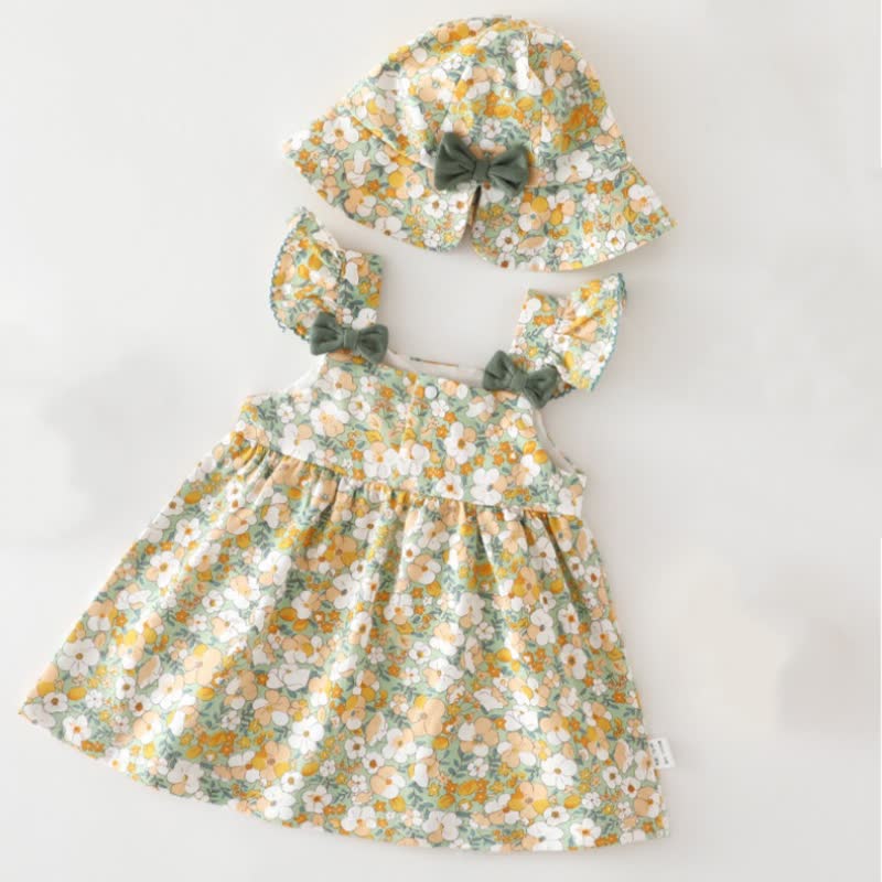 Beige Kleid oder Hut mit Blume und Schleife für Baby und Kleinkind - image 3