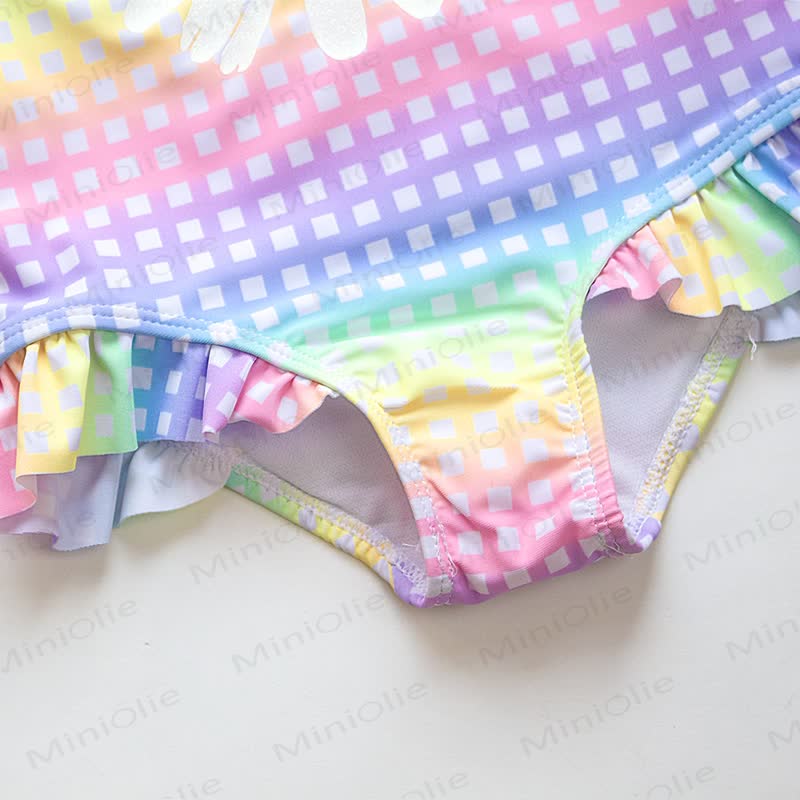 Kleinkind-Mädchen Gänseblümchen Plaid Rüschen- Ein Stück Bademode - image 3