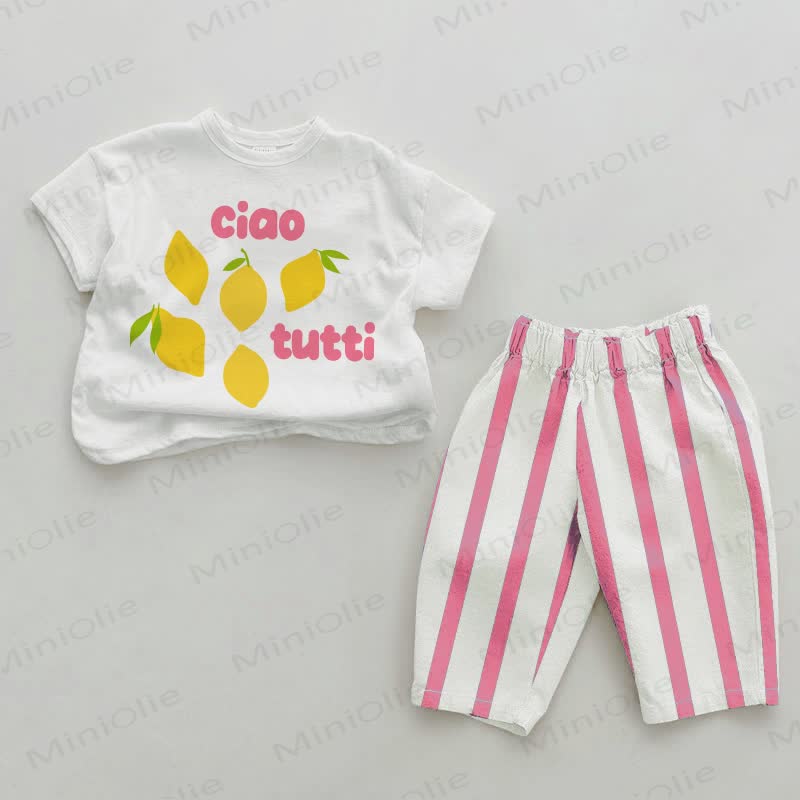 CIAO TUTTI Baby Blume Rosa Vertikal Streifen 2-teiliges Set - Weiß & Rosa - 2-3J - image 1