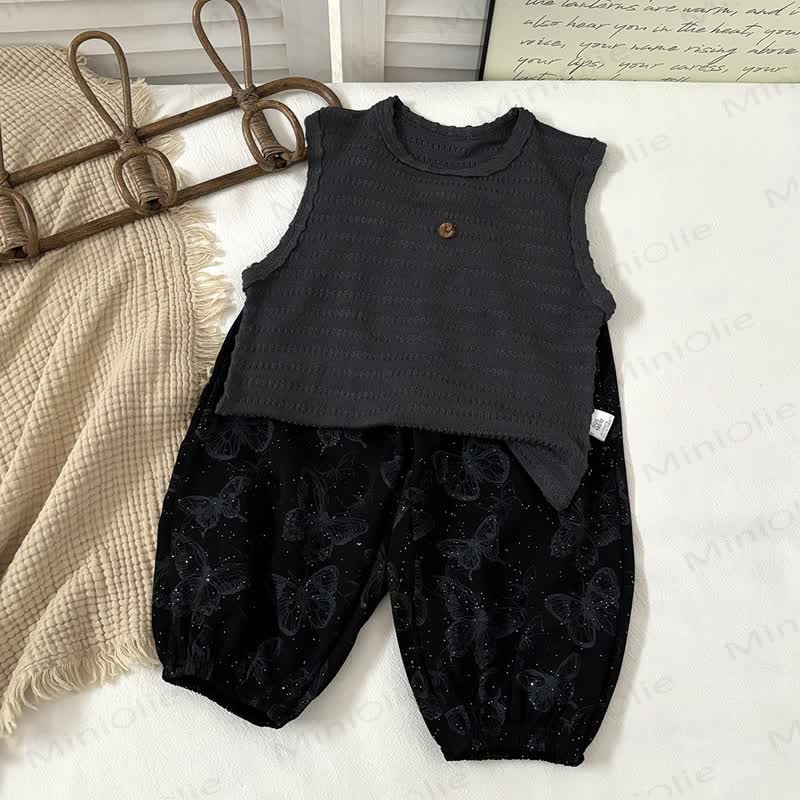 Set aus ärmellosem Spitze mit Knopfleiste und bedruckter Hose für Kleinkind - Grau - 10-11J - image 3